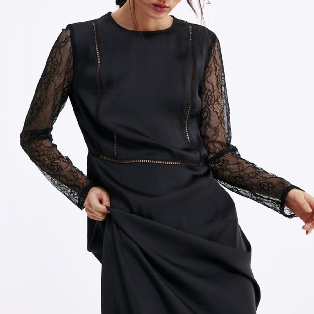 NWT  Zara Black Lace Midi Dress 85/aq - Picture 2 of 6